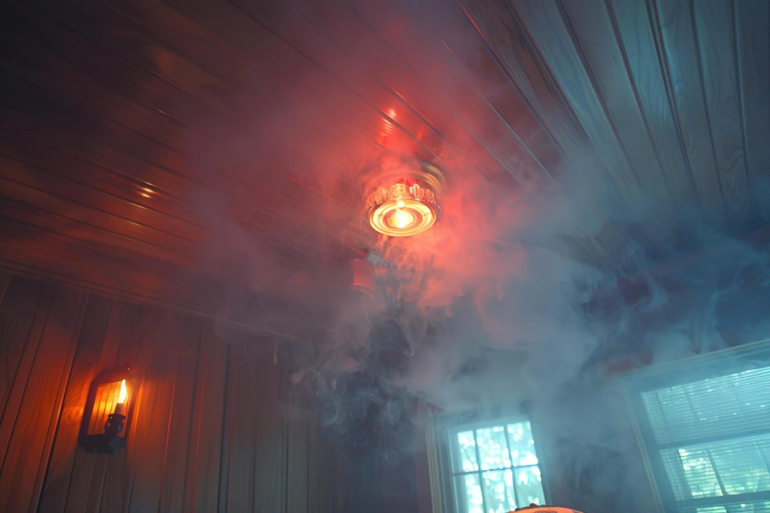Smoke damage restoration specialist treating smoke residue on interior walls